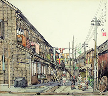 昭和10年頃 南千住 トンネル長屋(小松崎茂画)